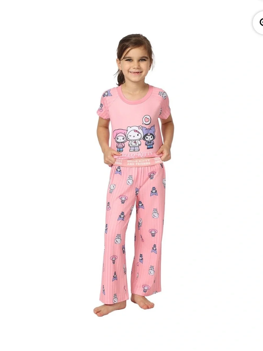 Girls Pink Character Print Two-Piece Pajama Set